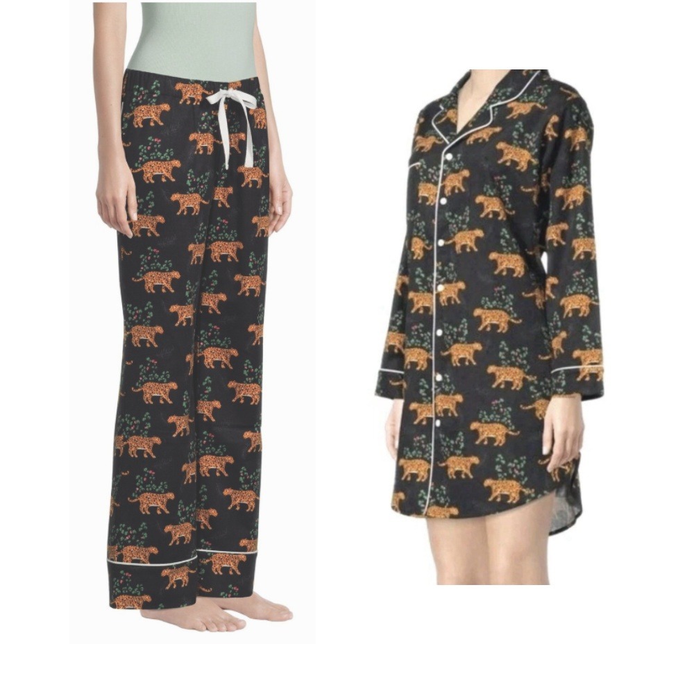 World Market Leopard Pajama Set L/XL Cotton Cheetah‎ Black Holiday Pants Shirt